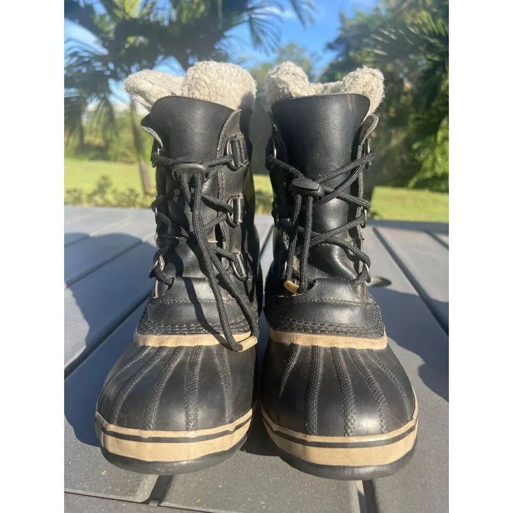 Sorel Women Black Caribou Insulated Waterproof Winter Duck Boots Size 5